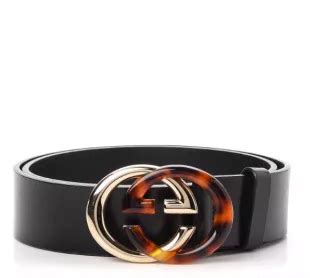 gucci calfskin tortoise gold interlocking g belt 85 34 black